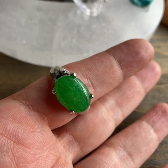 OVAL SILVER IMPERIAL JADE RING BOHO - Picture 4 of 6